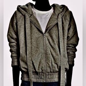 $365 Norma Kamali Hooded Zip Bomber Jacket Dark Heather Gray Pockets XXS OR XS